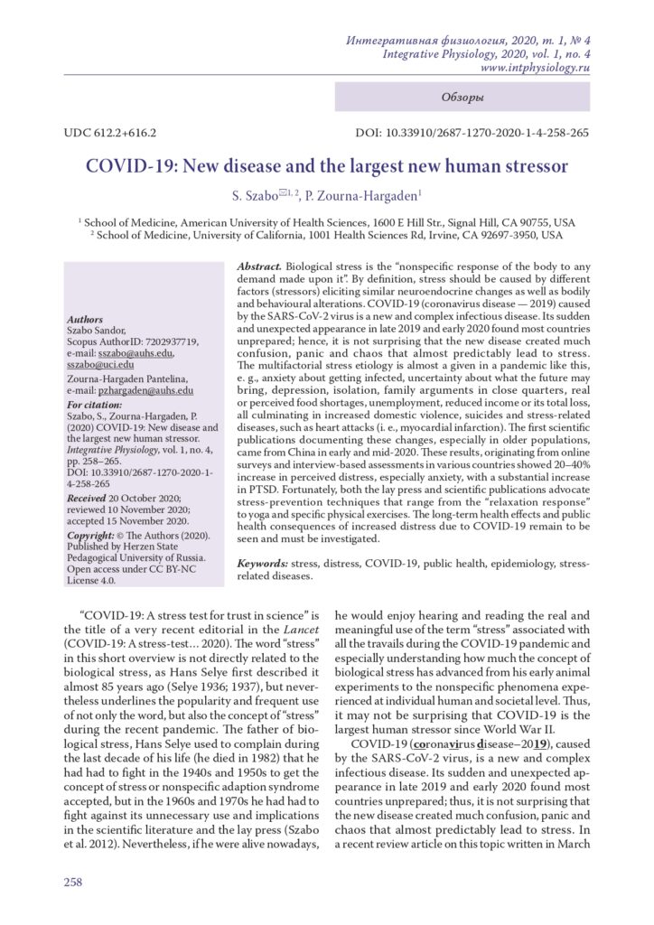 COVID-19: New Disease and the Largest New Human Stressor