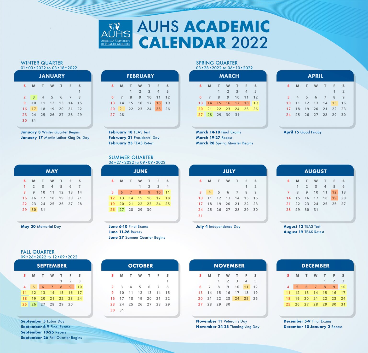 AUHS CALENDAR 2022